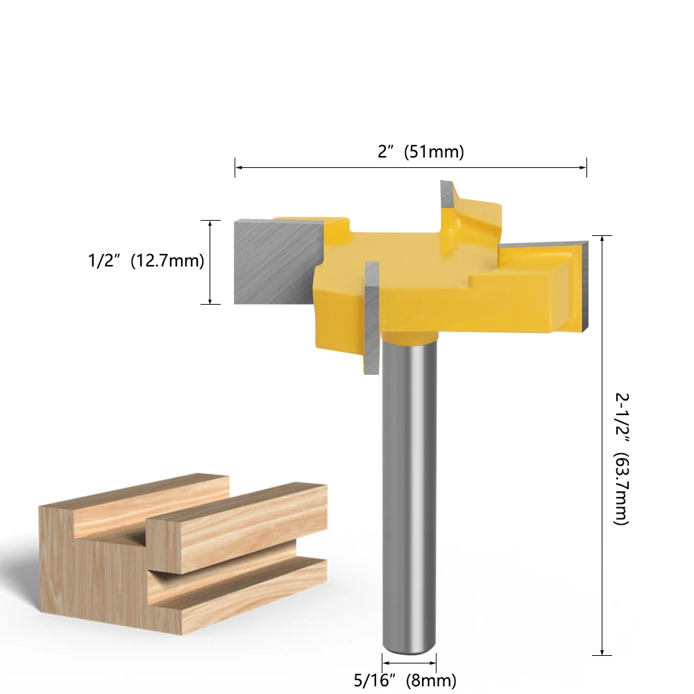 1pc High Quality Woodworking Router Bits - 8mm 12.7mm Shank 4-Edge T-Type Slotting Cutter for Precision Wood Milling Tools