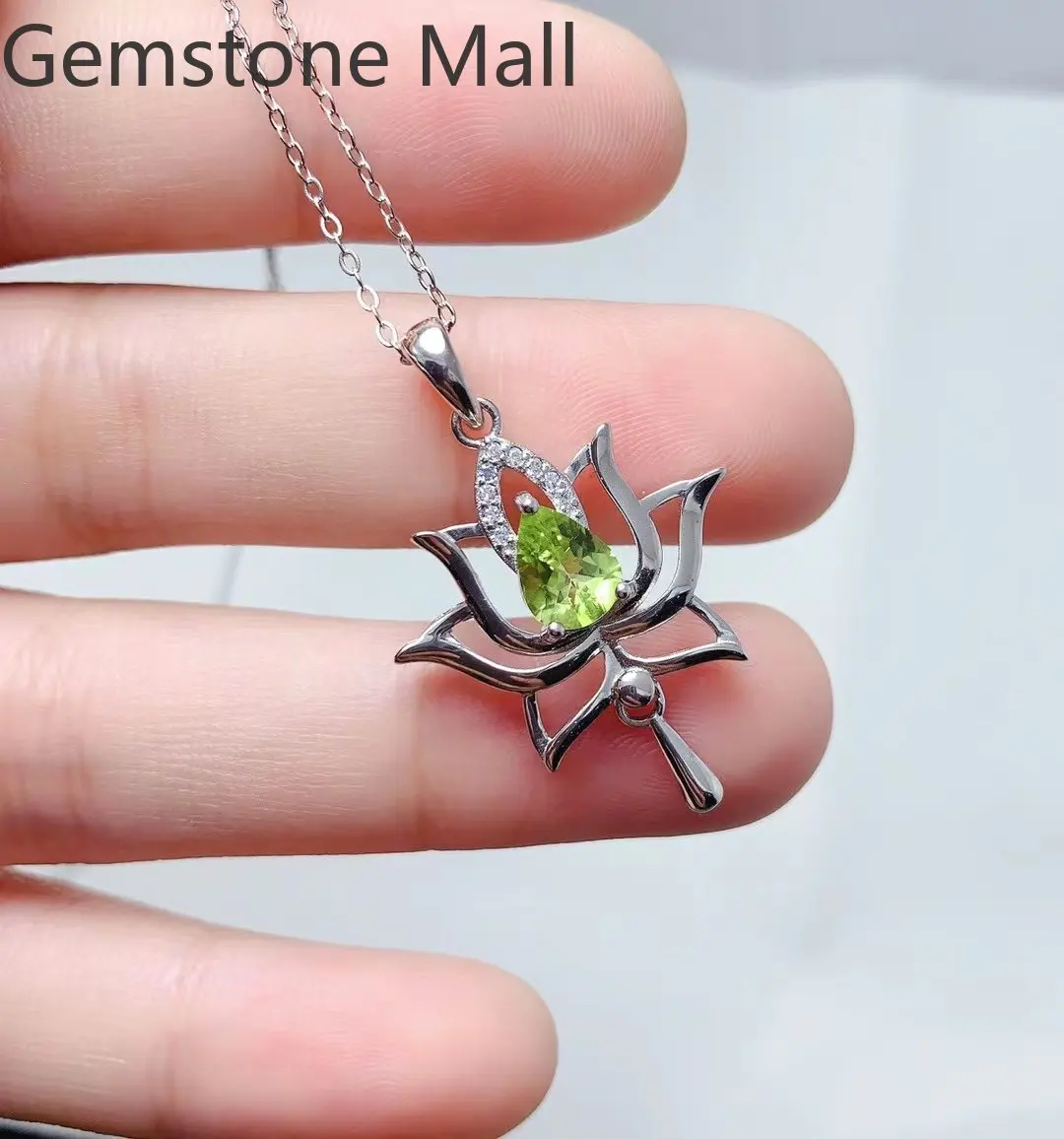 925 Silver Lotus Flower Pendant 6mm*8mm 0.7ct Natural Peridot Pendant 3 Layers 18K Gold Plating Peridot Jewelry Gift for Woman