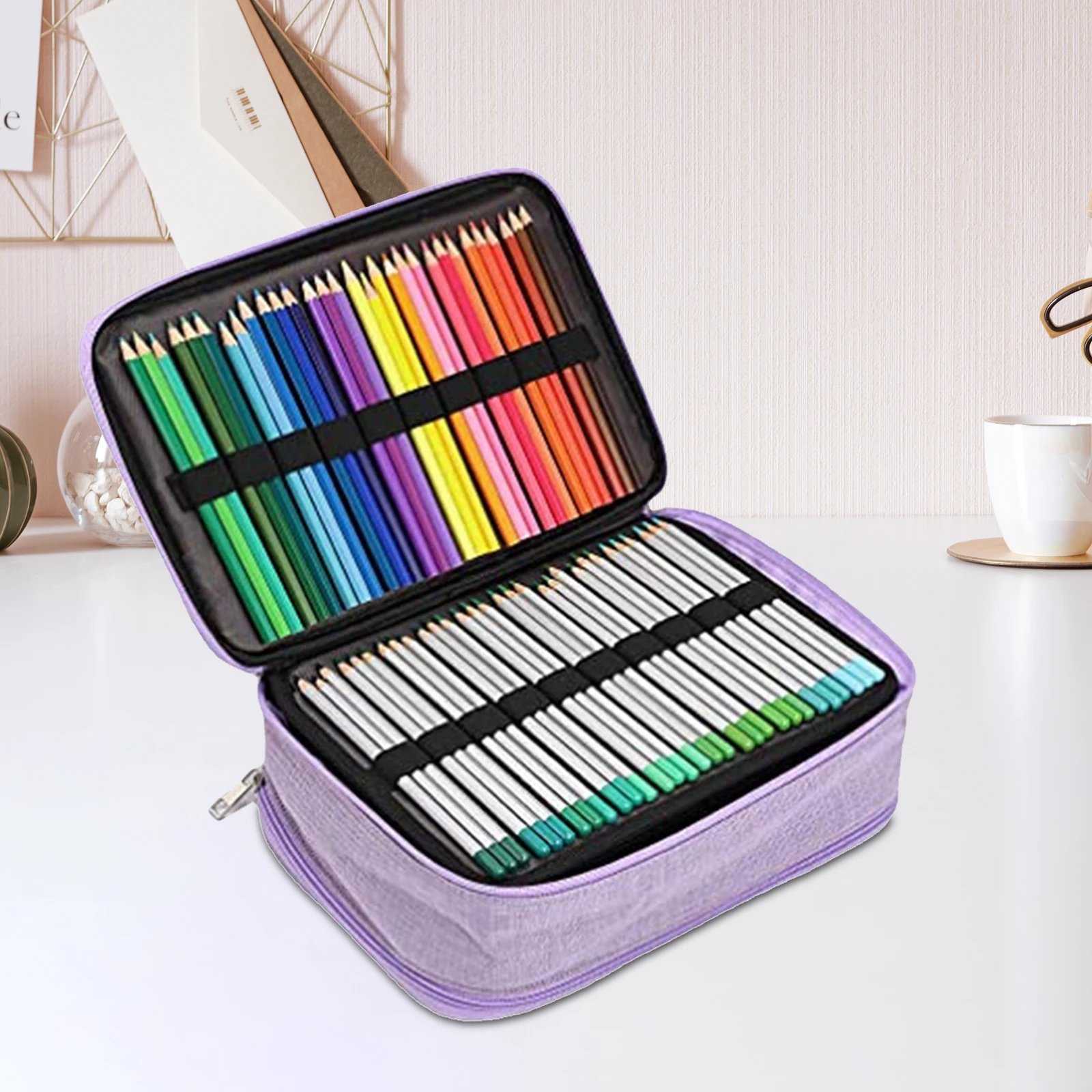 Porte-crayon de couleur avec fermeture éclair pour garçons et filles, porte-documents, grand rangement, poudres, fournitures d'art, marqueur, 300 emplacements