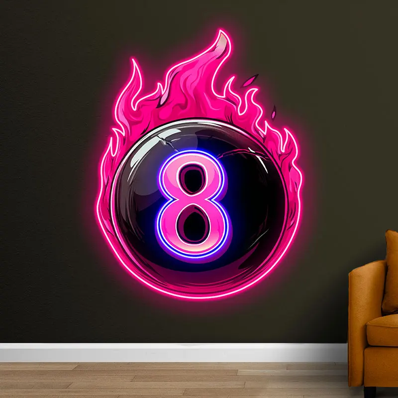 Ball Number Eight Pink Neon Light, Custom Led Neon Sign Light, Game Room Wall Decor, Man Cave Decor Led Light, Creative Gift