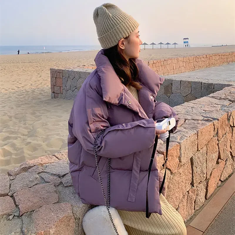Winter New Cotton Clothing Women's Short Solid-color Fashion Down Cotton Temperament Bread Clothing Jacket Winter Ladies Coat