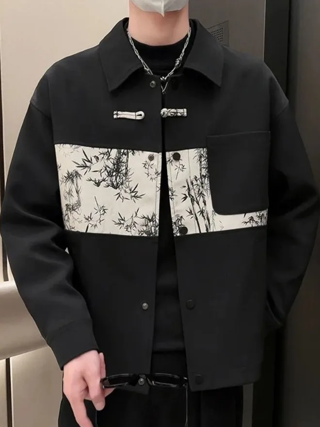 

Spring New Men's Jaet 2025 Bla High-End Chinese Sle Splicing Faion Brand Haome Contrast Color Blo Design Coat