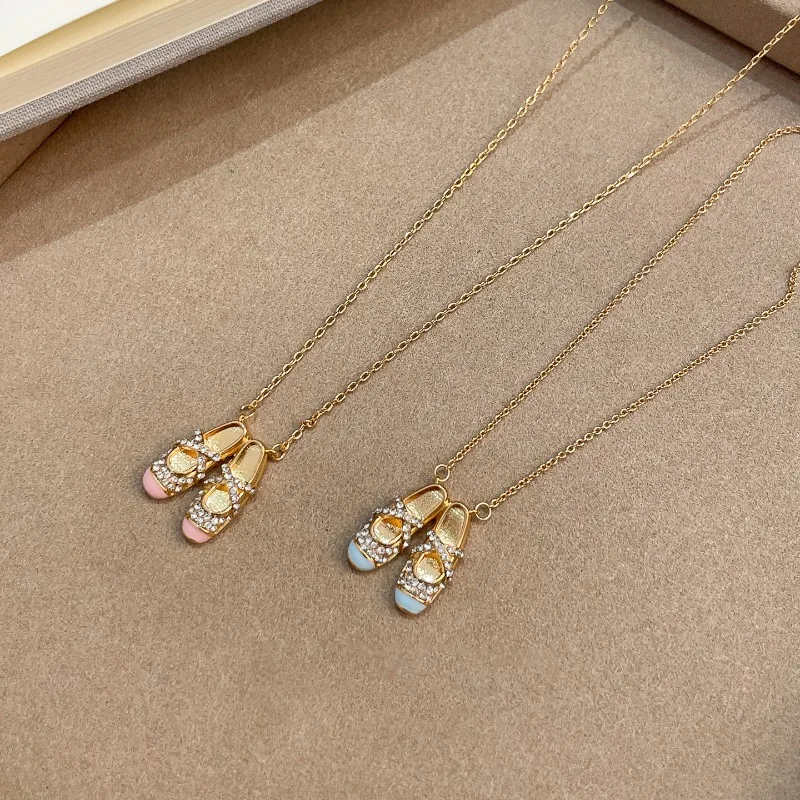 1 Pair of Pink Color Ballet Shoe Exquisite Design Pendant Necklace for Women Shining Collarbone Chain Jewelry Accessories Gifts view 4