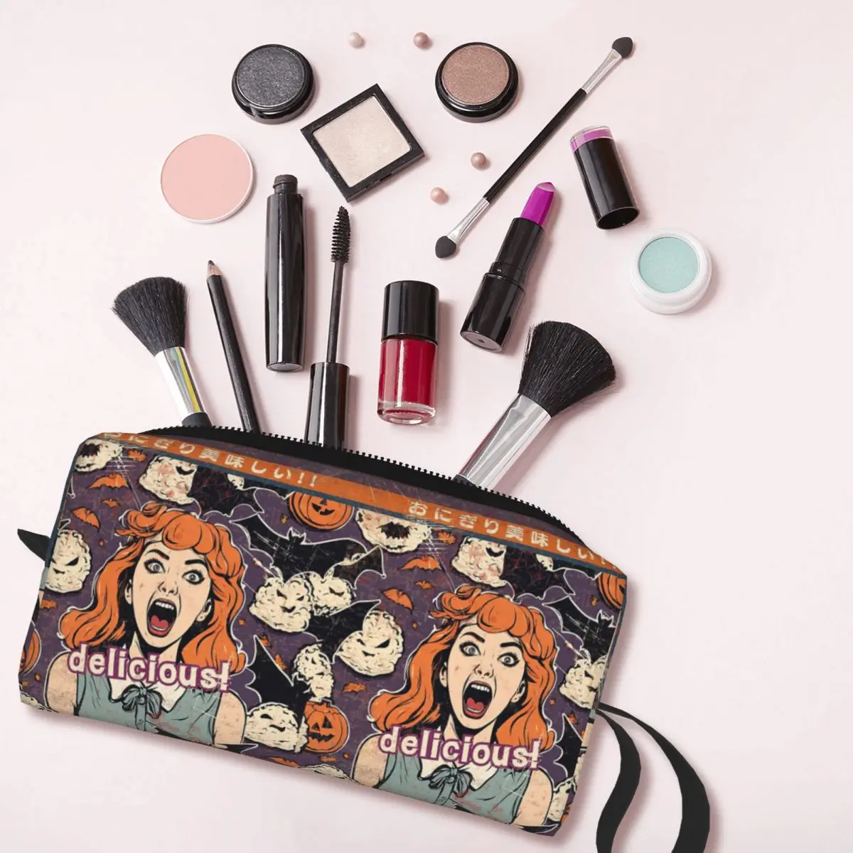 Rice Balls Is Delicious! Halloween Girl Version Makeup Bag Cosmetic Organizer Storage Dopp Kit for Women Beauty Travel