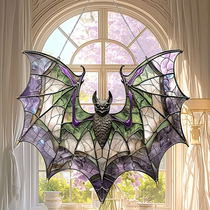 Contemporary Acrylic Bat Suncatcher Stain Glass Style Hanging Ornament For Window Halloween Decor Home Wall Art