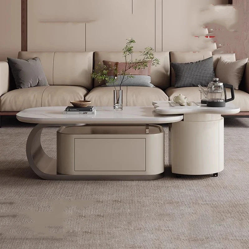 عجلات التخزين الطبيعي طاولة القهوة درج البيضاوي فريد طاولة القهوة صالون تصميم الحد الأدنى Mobili Per Il Soggiorno الأثاث #4