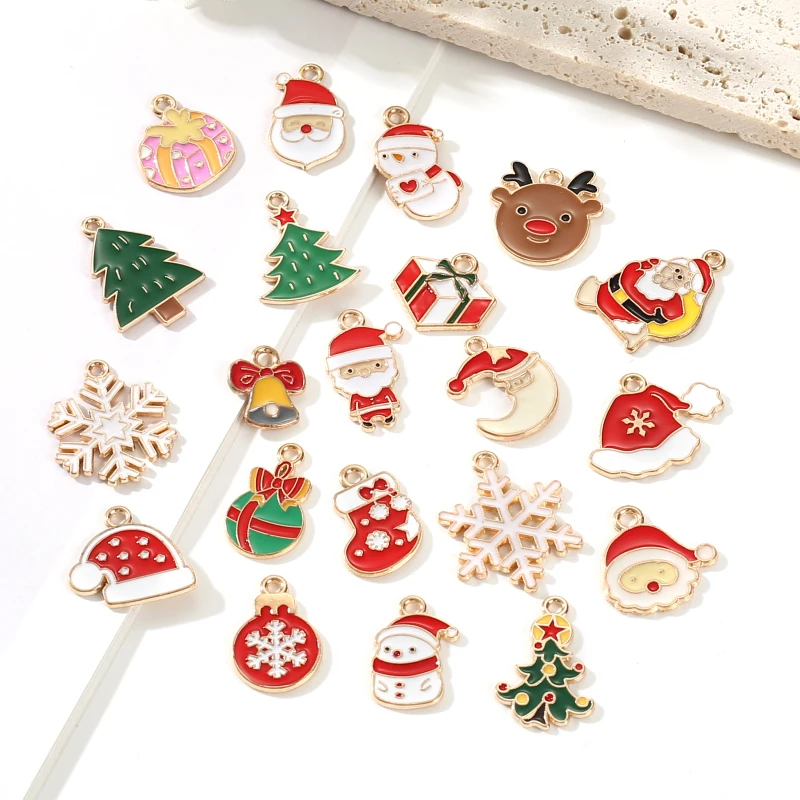 10Pcs Cartoon Santa Claus Christmas Tree Pendant Charm Metal Drop Oil Pendant For Necklace Bracelet Making DIY Jewelry Accessory