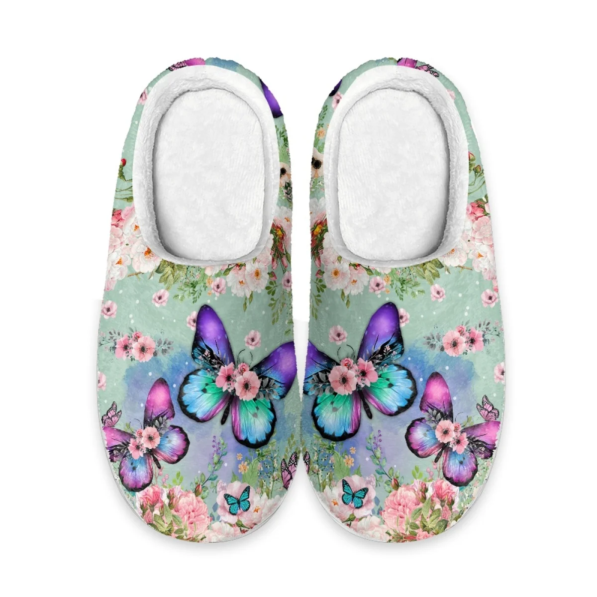 Unisex Gradient Purple Butterfly Rose Pattern Autumn Winter Home Cotton Slipper Lightweight Art Casual Breathable Plush Shoes