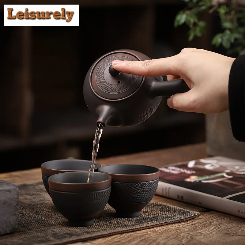 200ml Aesthetic Qingxi Purple Pottery Side Handle Teapot Handmade Jumping Knife Pot Chinese Tea Making Kettle Teaset Decoration