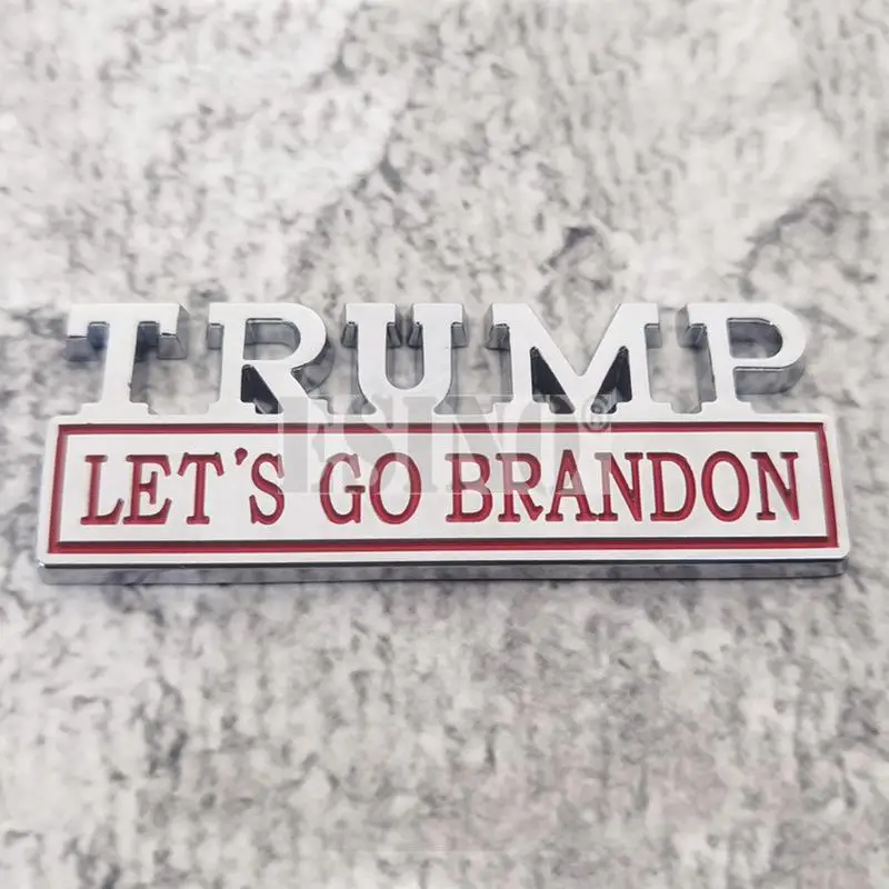 Car Styling 3D Trump Let's Go Brandon Metal Chrome Zinc Alloy Adhesive Emblem Decorative Badge Funny Decal Auto Accessory