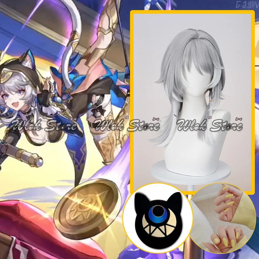 Juego Honkai Star Rail Cipher Cosplay peluca gris pelo blanco Cifera moneda voladora uñas postizas para mujeres accesorios de fiesta de Halloween