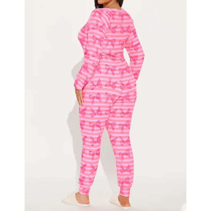 بدلة قفز نسائية بأكمام طويلة لعيد الحب من Combhasaki برقبة على شكل حرف V مخططة على شكل قلب مطبوعة ملابس نوم رفيعة مع رفرف للمؤخرة #6