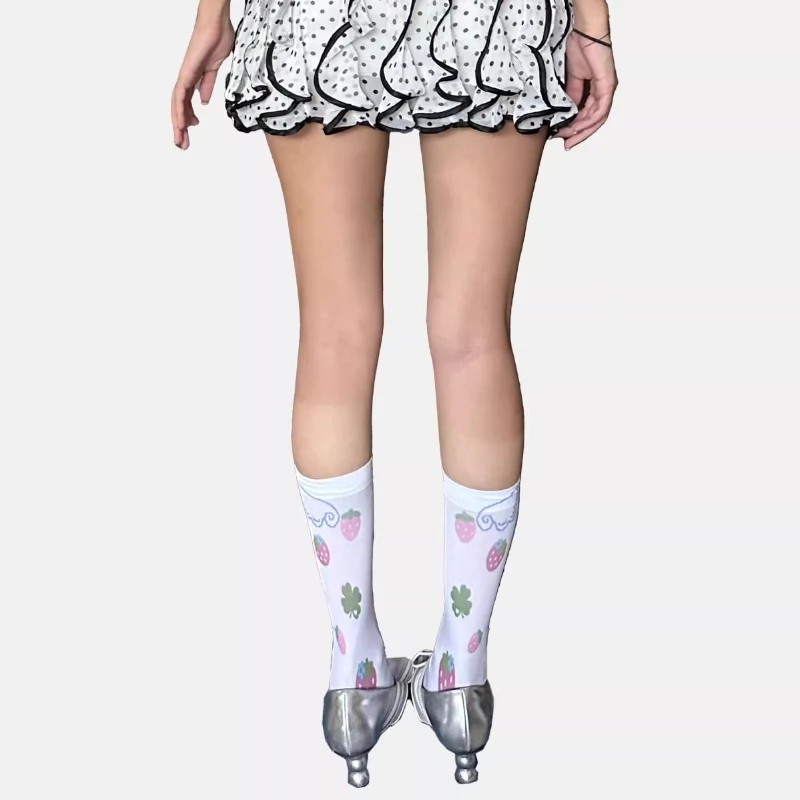 Japanese 2025 Autumn New Fruit Print Women's Mid-Calf Socks Original Design Sweet Cute Versatile Age-Reducing Y2K Hosiery Ladies