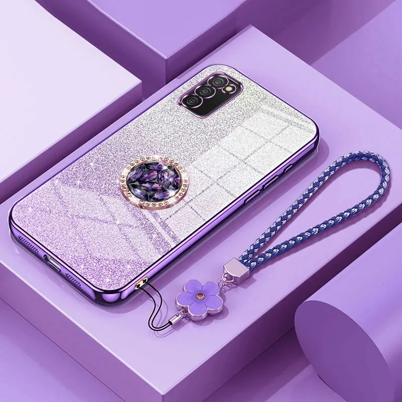 Abdeckung für Samsung A03s, Luxus Diamant halter Fall für Samsung Galaxy A03 A02 A04E Bling Glitter stoß feste Lanyard Fall eine 03s