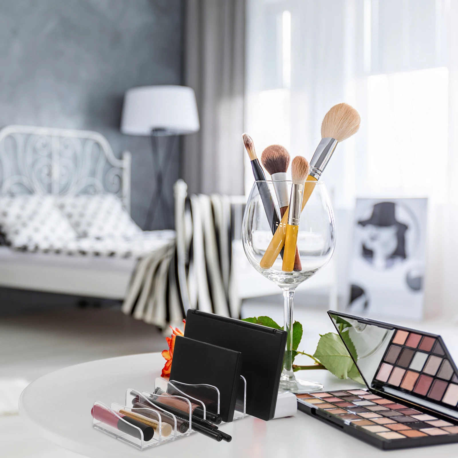 

2Pcs Cosmetics Storage Rack Vanity ganizer Transparent 8Grids Makeup Holder Eyeshadow Keeper Countertop Display Home