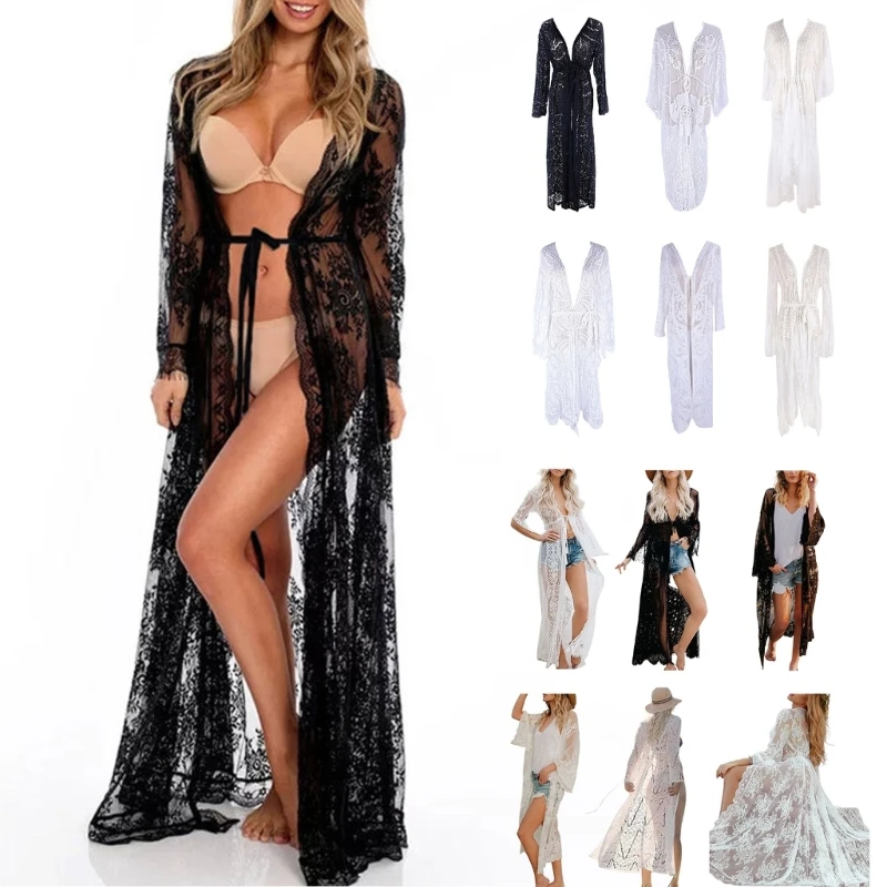 Bikinis mit offener Vorderseite, langer Kimono, Strand-Cardigans