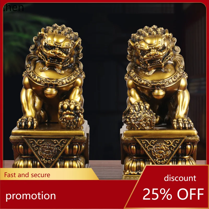 

LXC Wealth-Enhancing Lion Figurines Pair for Home Office Desk Living Room Entrance Small Lion Craft Gifts