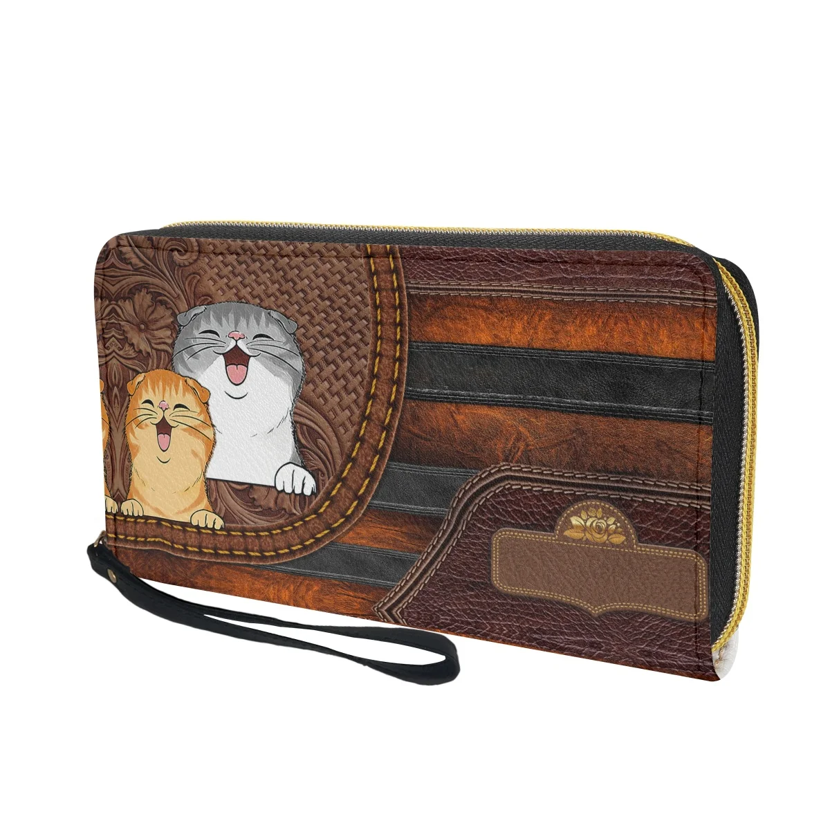 Schattige Portemonnees Voor Dames Dierenkat Ontwerp Mode Lederen Portemonnee Clutch Portemonnee Met Ritssluiting Rond Draagbare Geldhouder Voor Vrouwelijke Handtas