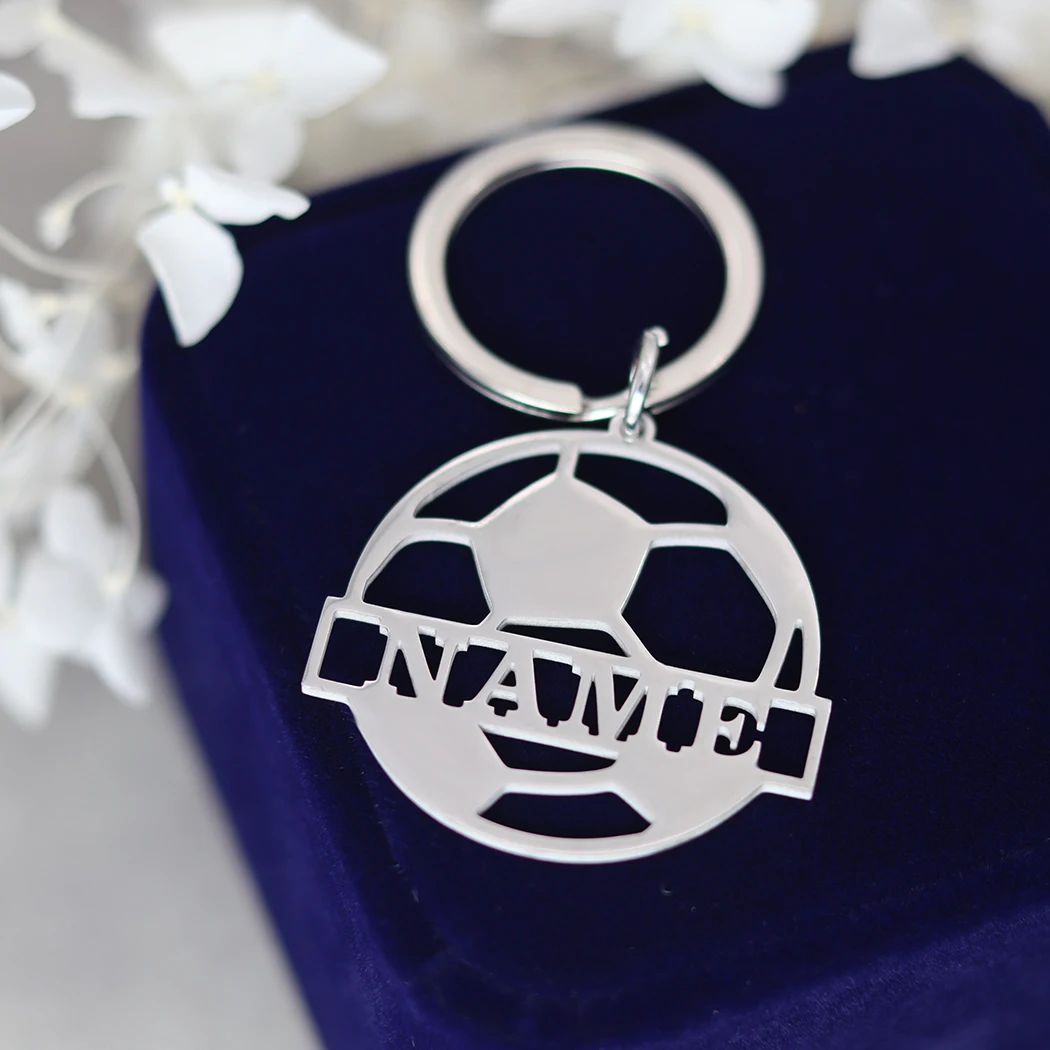 QIAMNI Custom Name Keyring Football Pendant Keychain Exquisite Fashion Backpack Pendant Car Keychain Couple Bag Jewelry Gift