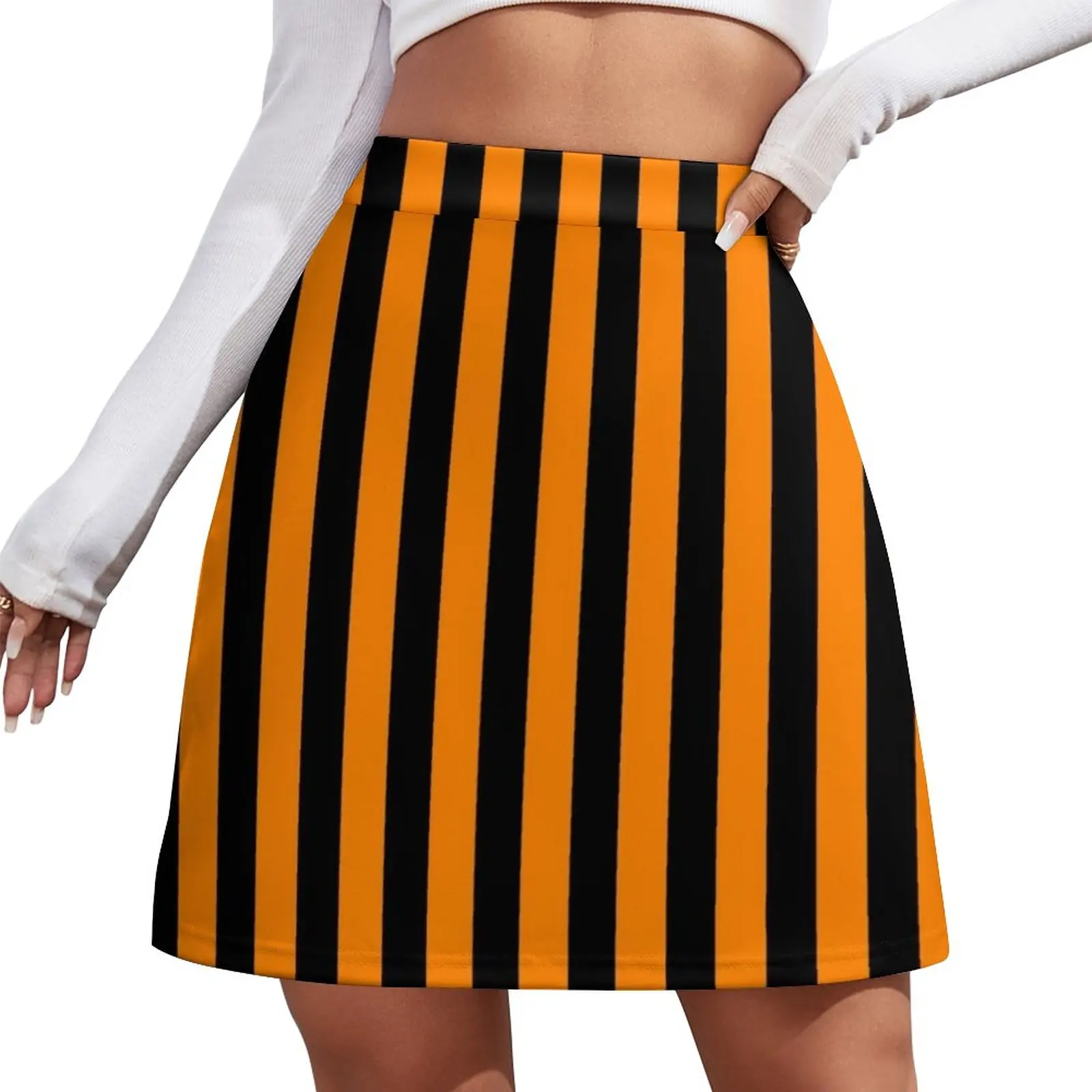 Neon Orange and Black Vertical Stripes Mini Skirt Women's skirt Short skirts night club outfit skirts for womans