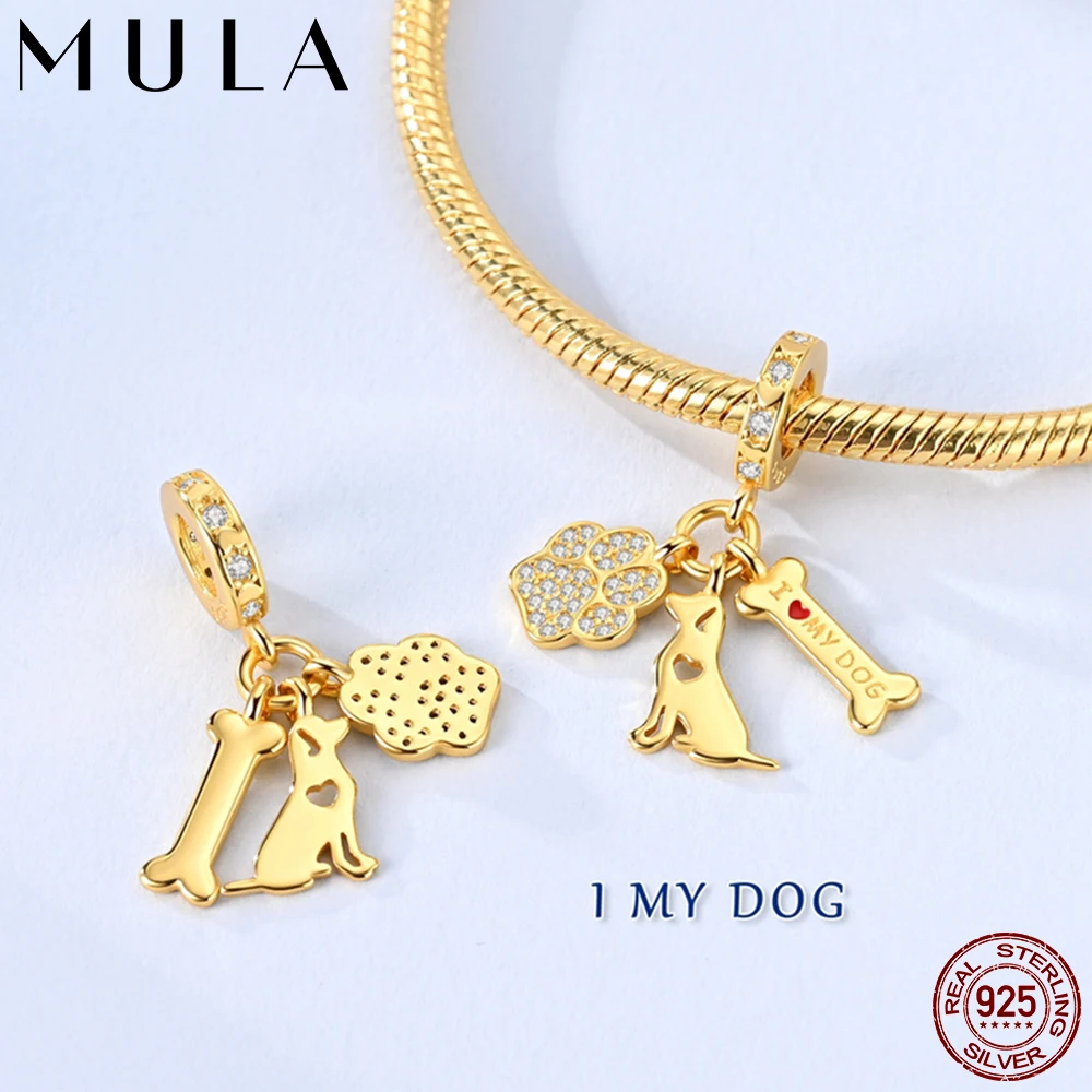 

Mula 1Pc 925 Silver Golden Dog Bone Pendant Dangle Charms Fit 3mm Original Snake Chain Charm Bracelet DIY