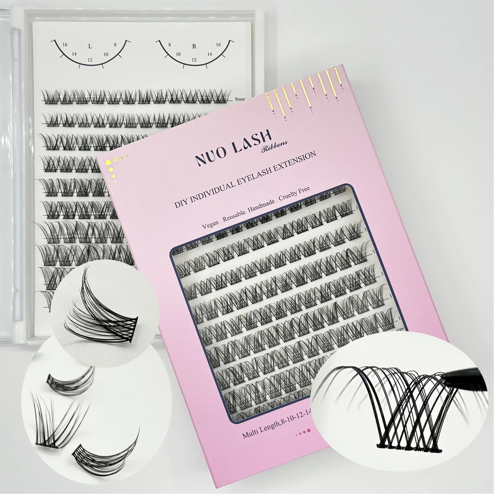 NUO Makeup Luxus-DIY-Cluster-Wimpernverlängerung, auf Kleberbasis, durchschnittliches Wimpernsegment, einzelne Wimpern, 3D-Bandwimpern, Private Label – Detail 16
