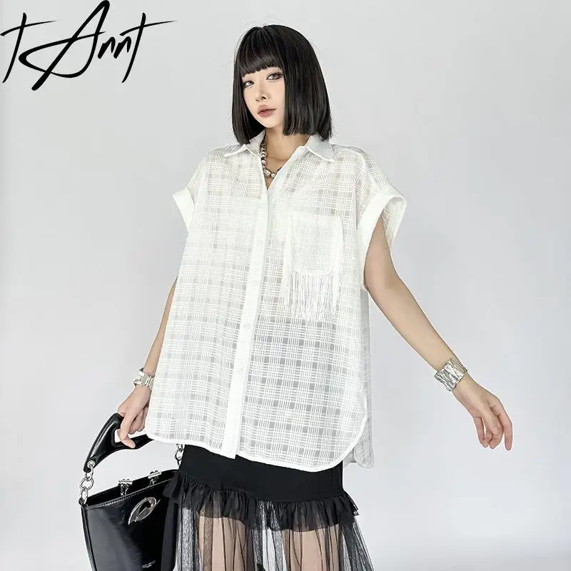 

Tannt Women Shirt Blouse Tassel Patchwork Thin Fahion Blouse Tops For Women 2025 New White Black Casual Long Shirt Tops