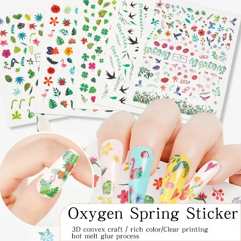 

Spring Plant Green Nail Art Sticker Simulation Flower Leaf Pattern Color Sticker Four Leaf Clover Swallow Willow Nail Patch 3pcs