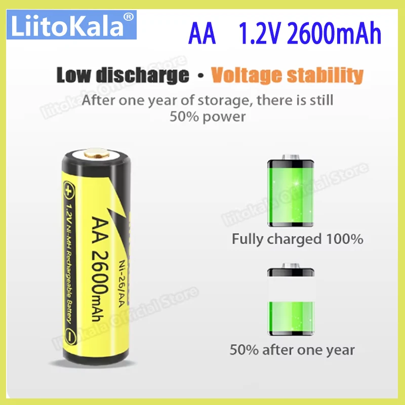 LiitoKala 1.2V AA 2600mAh Ni-MH Rechargeable Battery 1-16 Ni-26 For Temperature Gun