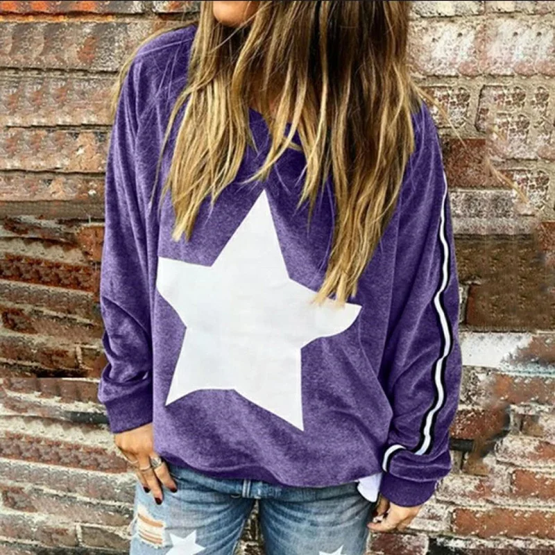 

Autumn/Winter Ladies Pullover Round Neck Fashion Streetwear Long Sleeve Star Print Oversize Sweatshirts Oversize Harajuku Tops