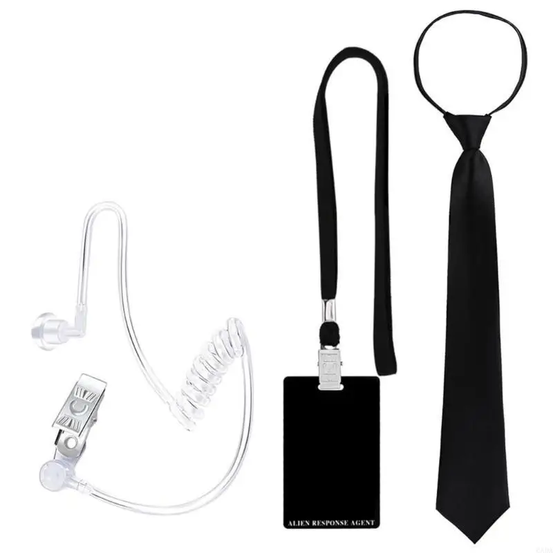 Halloween Secret Agent Costume With Earpiece Neck Tie And Black Glasses For Adult Children Role Play Halloween Dress up 6XDA