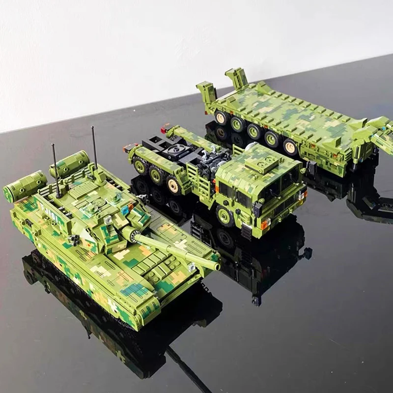 Military Tank Transporter Building Blocks With Tank Self-Propelled Artillery Model Bricks WW2 Weapon Soldier Toys For Gift Moc