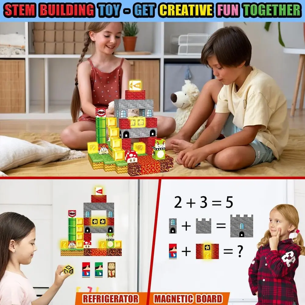 100-Piece Magnetic Building Blocks with Lights, 3D STEM Toys for Kids Ages 3+, Educational Sensory Construction Set for Boys and