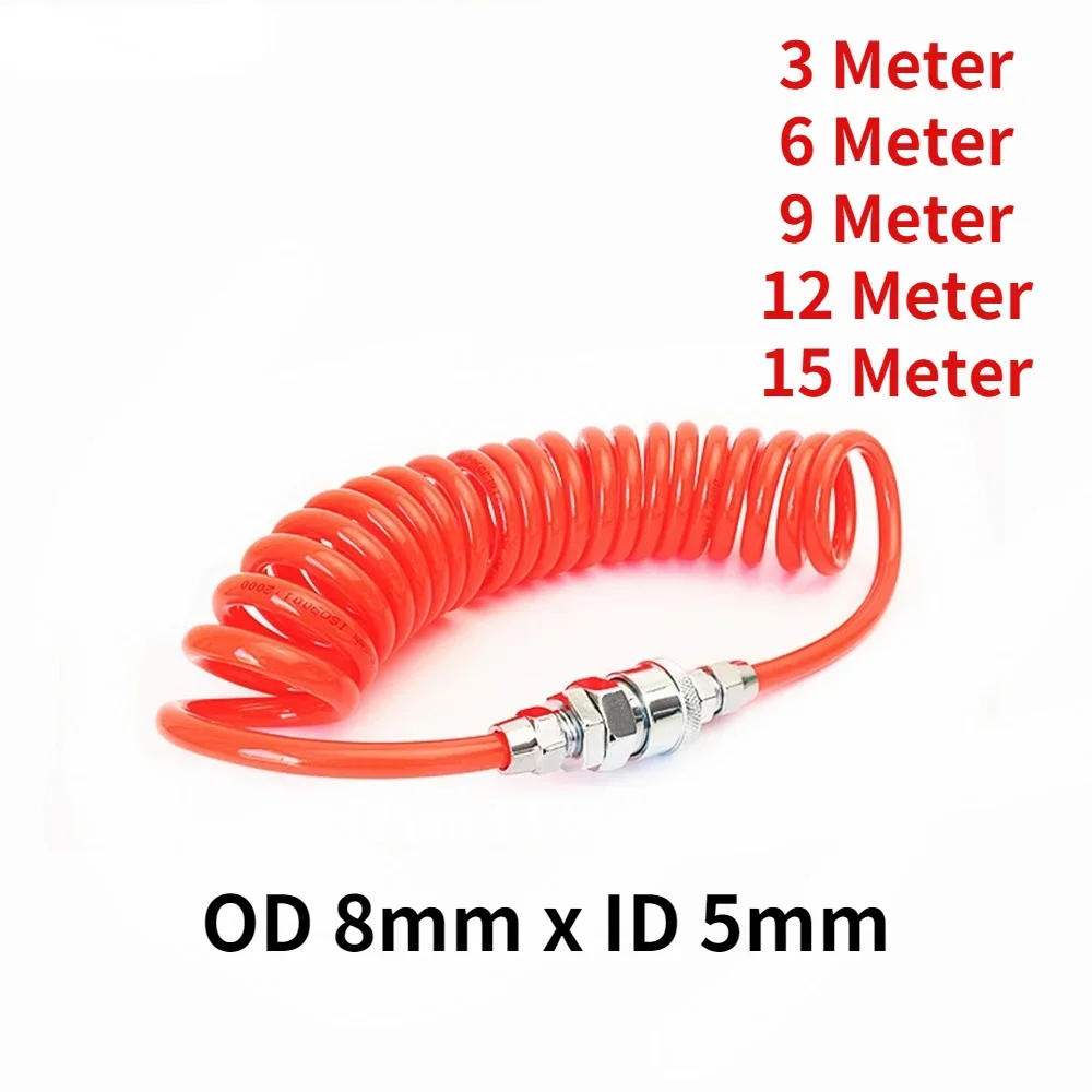 컴프레서 에어 툴용 유연한 PU 리코일 호스 튜브, 용수철 파이프, 3M, 6M, 9M, 12M, 15M, OD 8mm x ID 5mm, 1 개