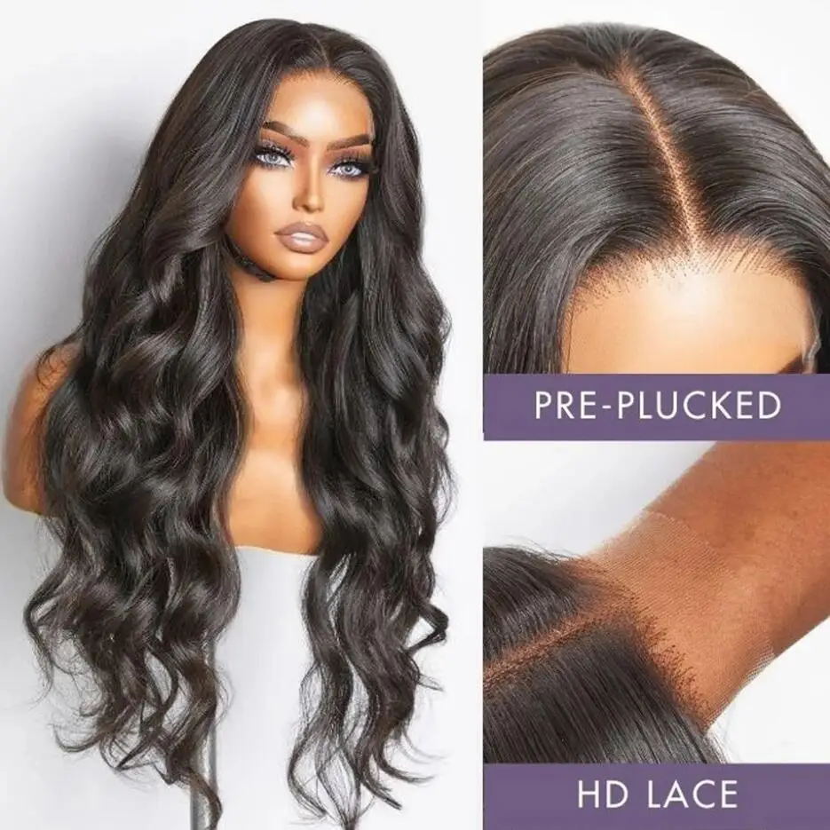 Glueless 200Density Black Natural Body Wave HD Lace Jewish 5x5 Silk Base European Human Hair Wig For Women BabyHair Preplucked