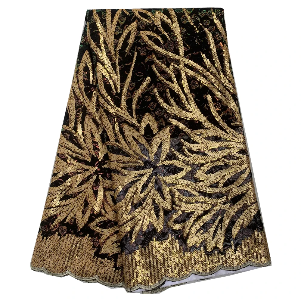 5 야드 프랑스 레이스 원단, 스팽글이있는 고품질 아프리카 레이스, 얇은 명주 그물 자수, 우아한 웨딩 & 이브닝 가운 Materia