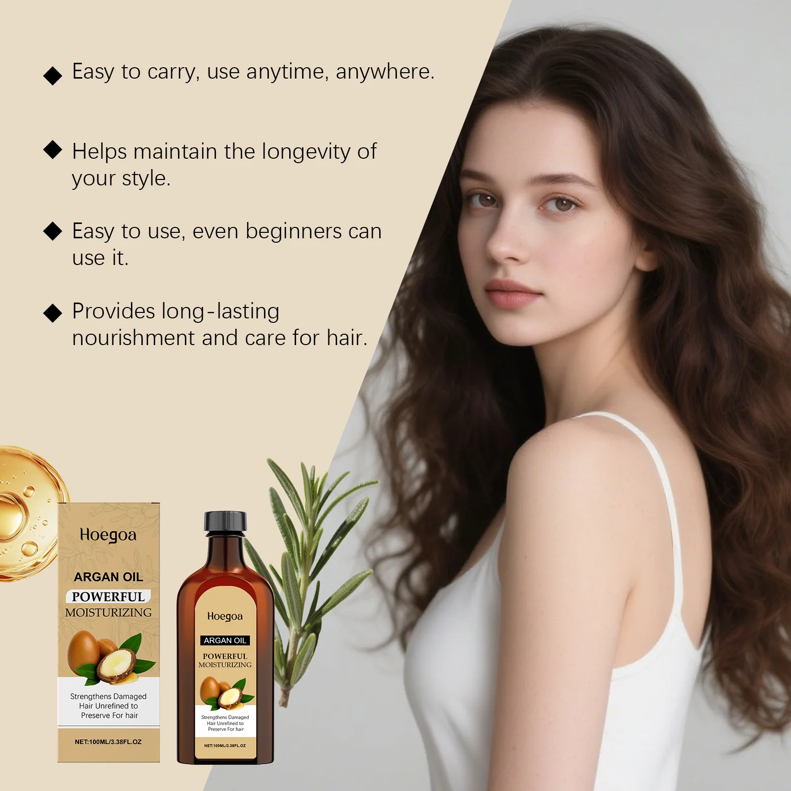 HOEGOA الأرغان الشعر الأساسية 100 مللي زيت جوهر مرطب اشراق السلس المغذي إصلاح الشعر الجاف التالف يعزز اللمعان #4