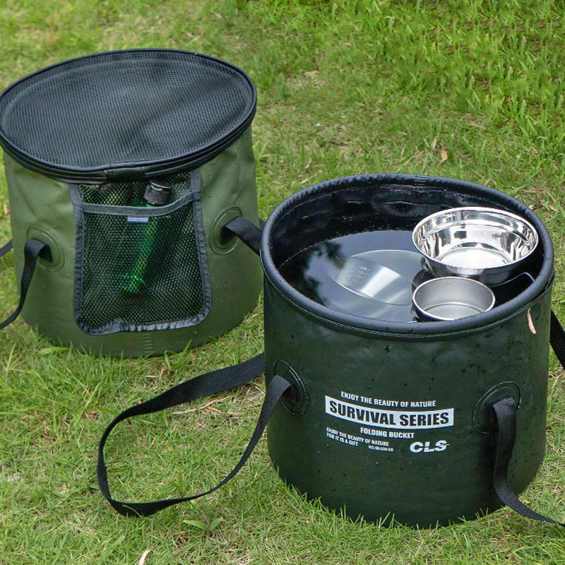 22L Foldable Water Bucket with Drain Basket Portable for Outdoor Camping BBQ Fishing Washing Vegetables and Dishes