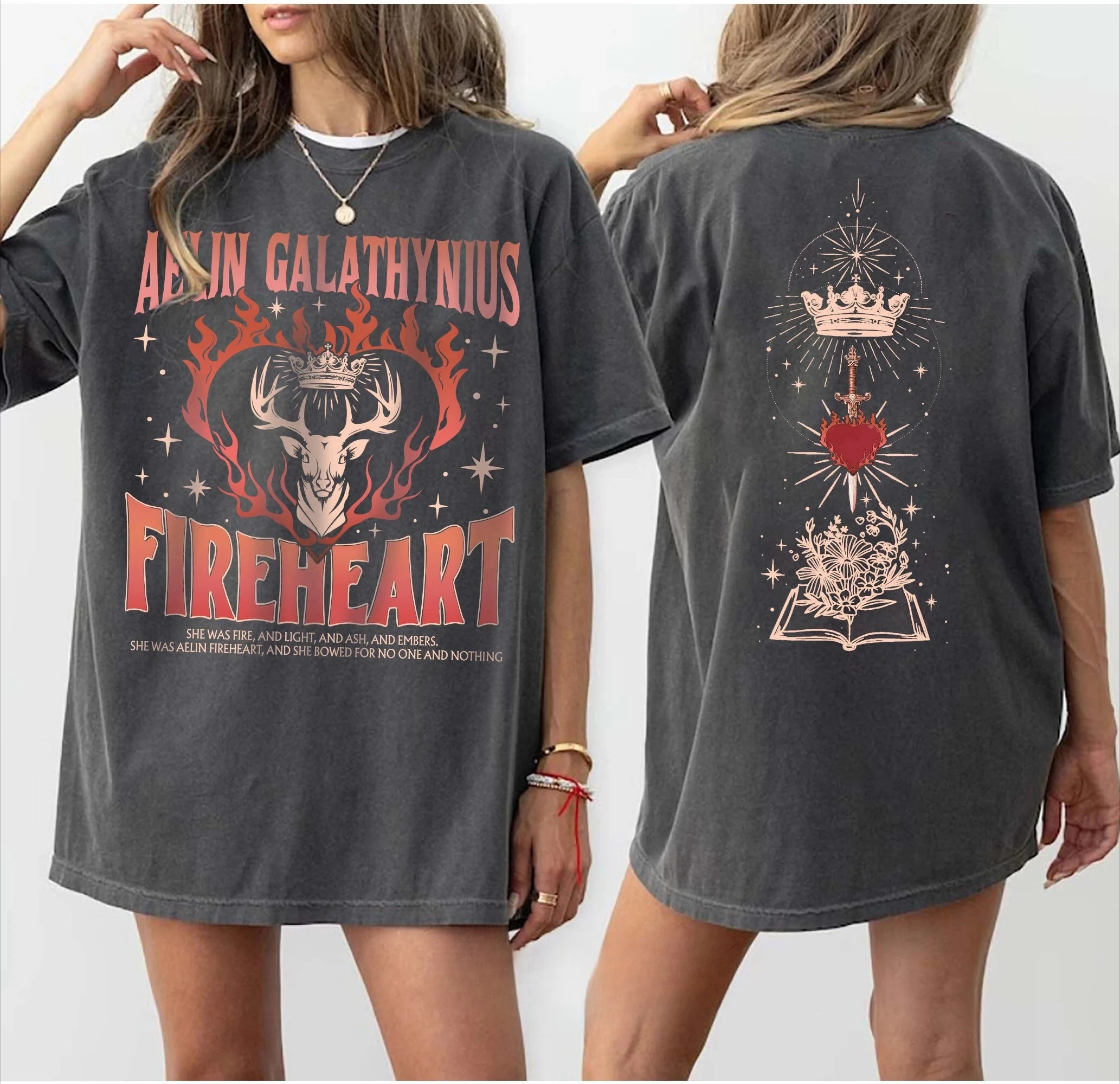 Aelin Galathienius Fireheart bedrucktes T-Shirt für Frühling/Sommer, neues Retro-Trend-Top für Damen, kurzärmeliges, bequemes T-Shirt