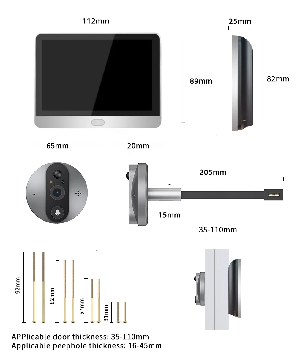 Tuya Smart Low-Power Haus Tür Auge Kamera 3MP Zwei-wege Audio Drahtlose 2,4G Wifi Tür Gucklöcher video Türklingel Funktioniert Mit Alexa – Detail 7