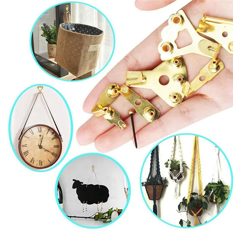 ABJO-120 Piece Picture Hanging Kit, Picture Hangers Assorted Kit Gold With Heavy Duty Wall Hooks,For Canvas, Office Pictures, Cl