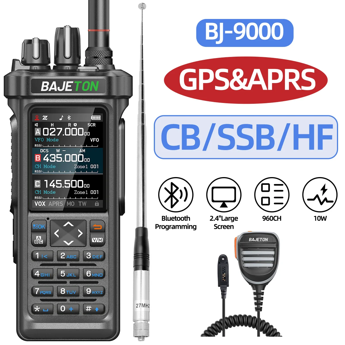 BAJETON BJ-9000ハンディー無線機 受信専用機(送信不可) BAJETON BJ-9000トランシーバー CB/SSB/RX/HF受信機 GPS APRS 10W
