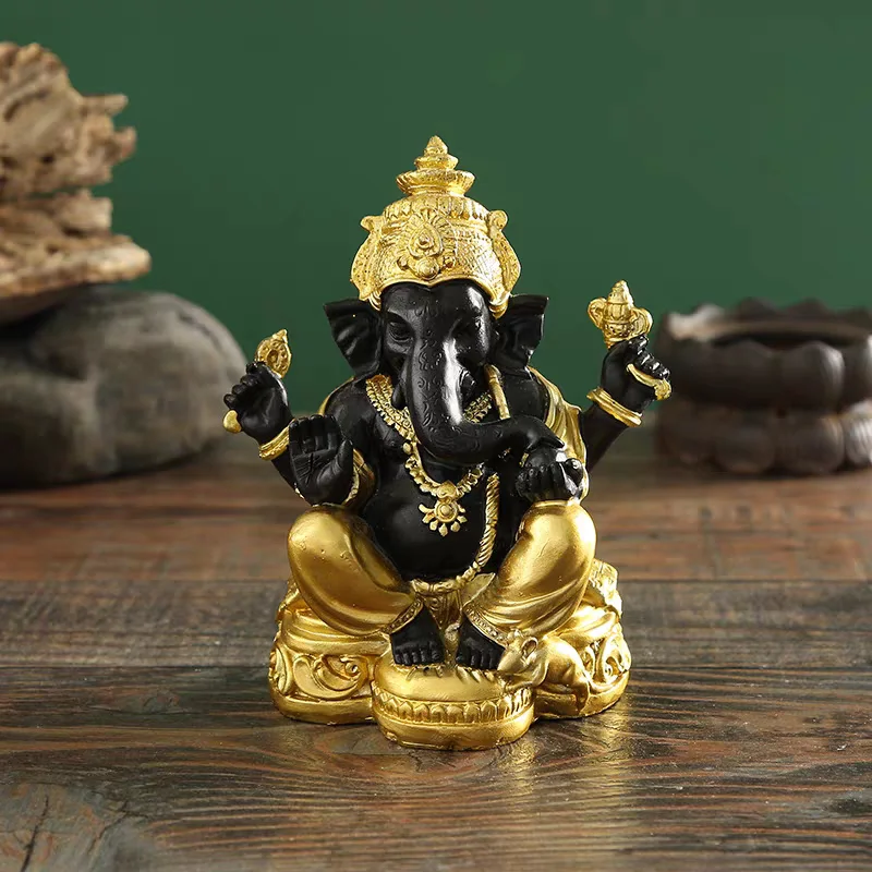 Vintage Elephant God Sculpture Exquisite Resin Art Craft Unique Auspicious Ornament for Gift & Room Display