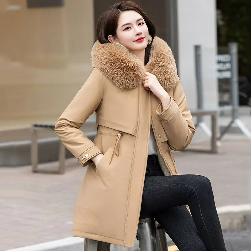 Plus Velvet Padded Cotton-padded Women Long Section 2024 Winter New Fashion Cotton-padded Jacket Coat Foreign Style Jacket Women