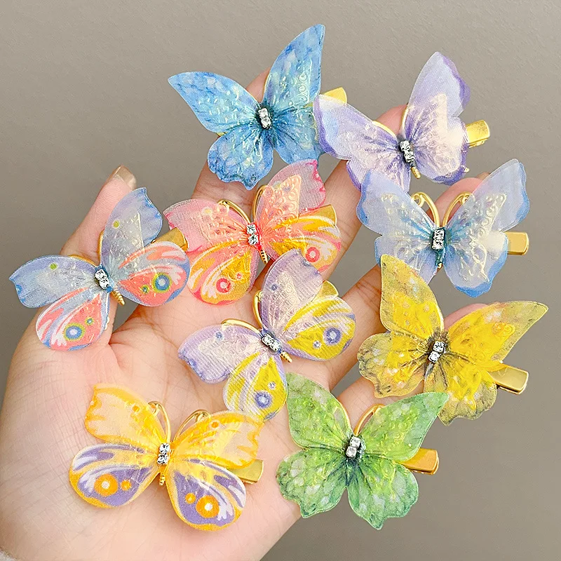 Children\'s Cute Butterfly Hairpins Sweet Colorful Hair Clips Headwear Korean Rhinestone Barrettes for Baby Girl Hair Accessories