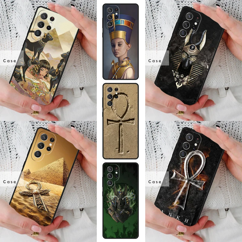 Egypt Nefertiti Anubis Ankh PATTERN TPU Phone Case for Samsung Galaxy S26 S25 S24 S23 S22 S21 S20 Note10 Plus FE Ultra Cover