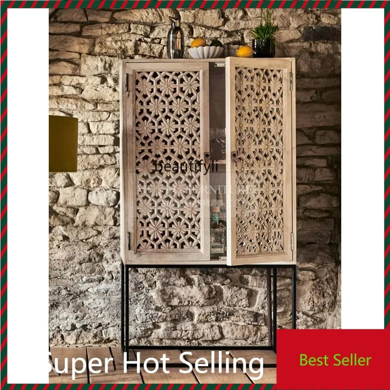 

M71 American retro hollowed-out carved dining side cabinet storage storage tea cabinet wall decorative cabinet