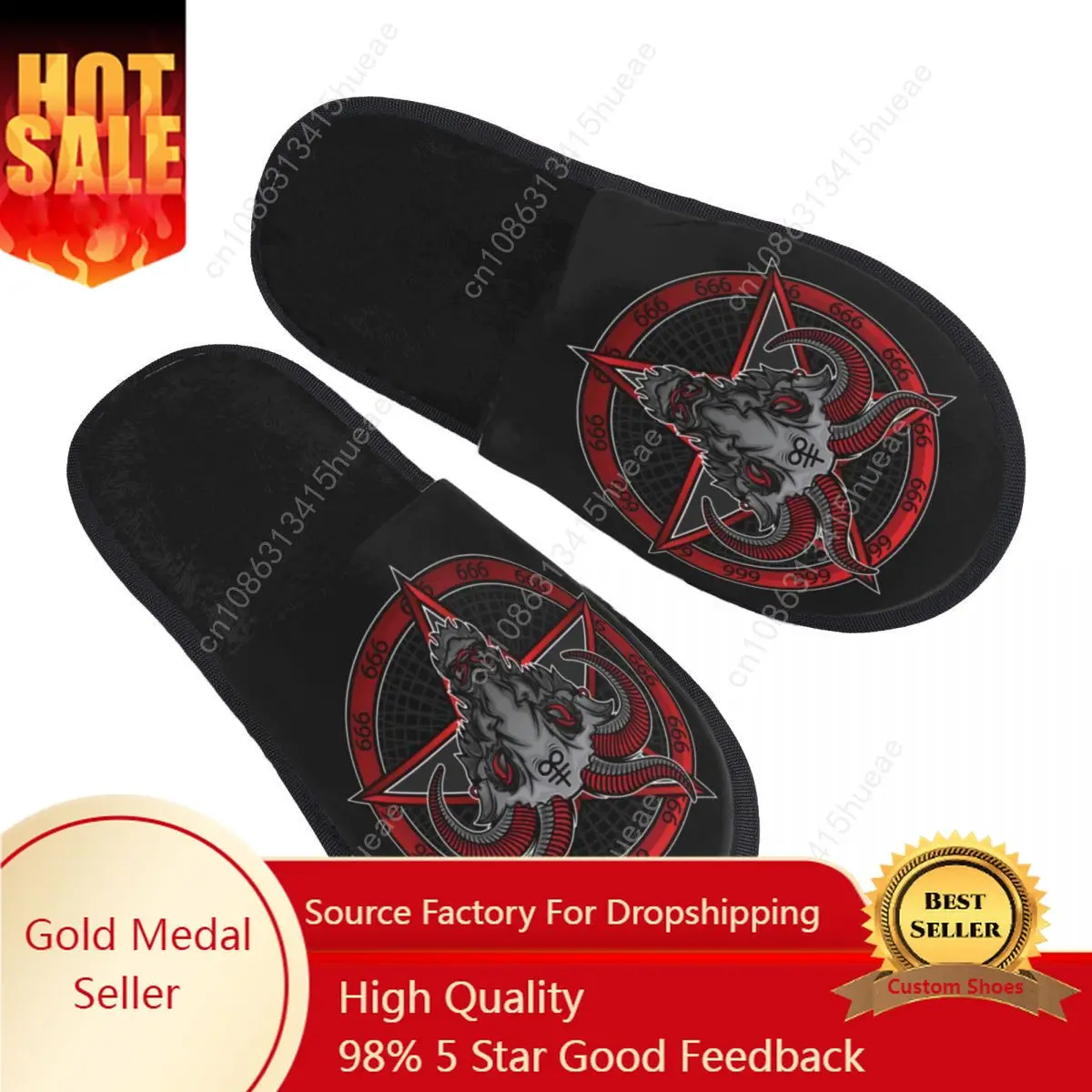 

Devil Goat Satan Baphomet 666 House Slippers Soft Memory Foam Shoes Pentagram Occult Magic Cozy Warm Anti-skid Sole Slipper