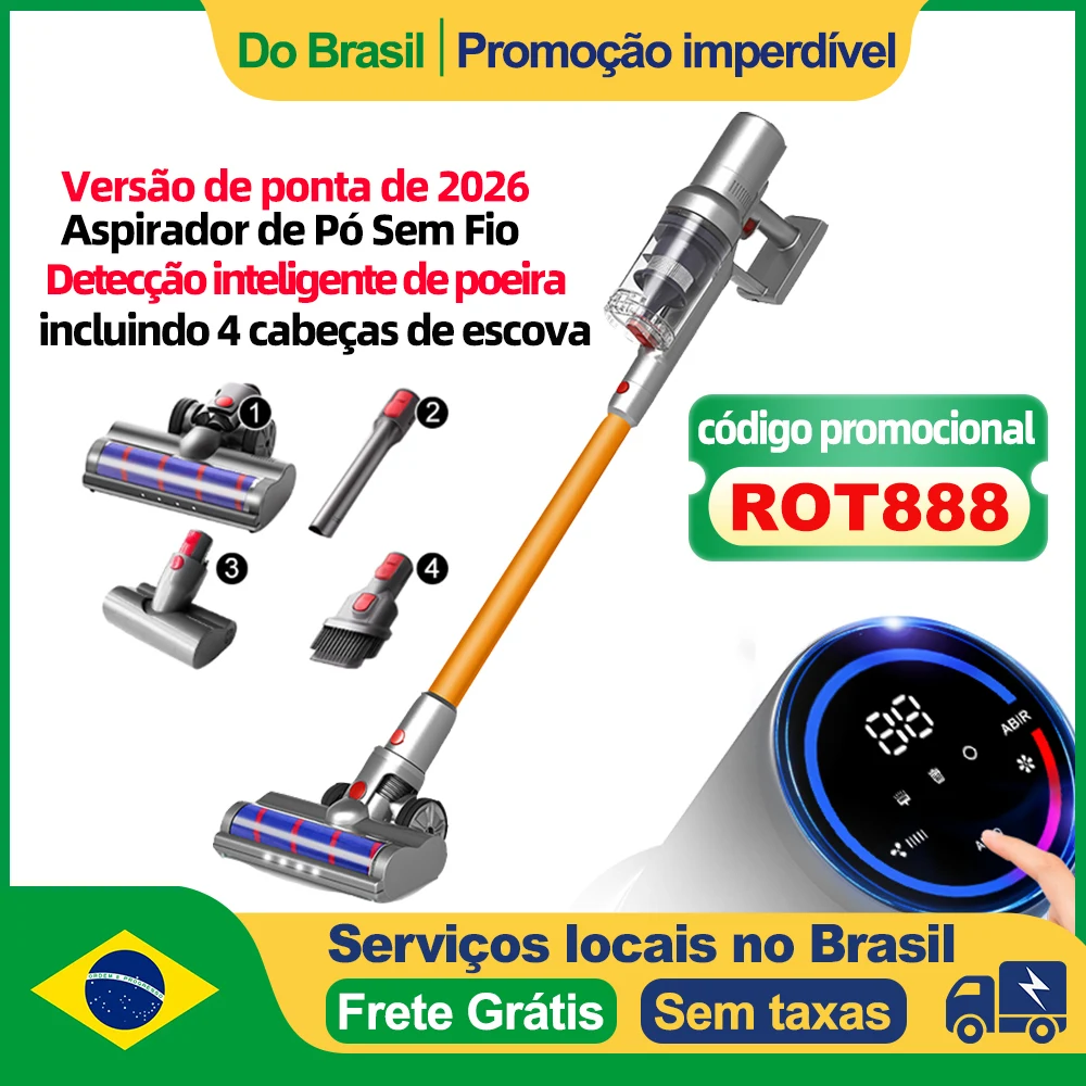 (Código promocional: ROT120)Aspirador de Mão Portátil ABIR VC205, Sensor Inteligente de Poeira, Tela Grande Touch, Controle Automático de Velocidade, 4 Tipos de Bocais, Inclui Escova Antiácaros para Cama e Sofá