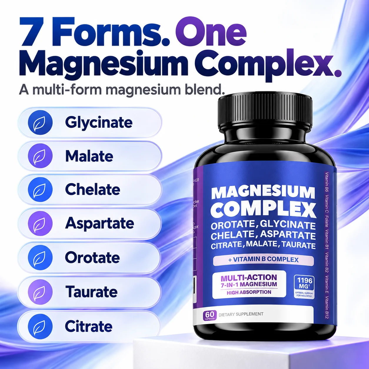 Magnesium Complex 7-in-1 + Vitamin B Complex 60 Capsules Supports Muscle and Nerve Function Energy Metabolism and Daily Wellness